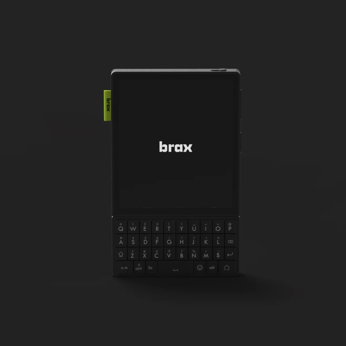 Brax Wink спереди: экран с логотипом Brax и QWERTY-клавиатура на тёмном фоне