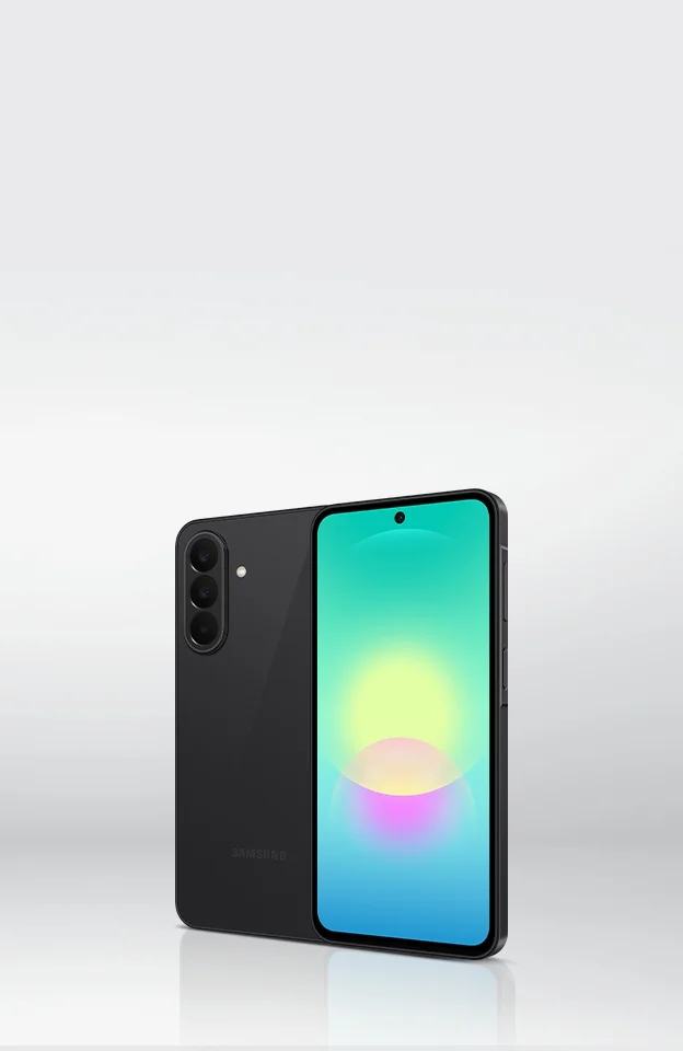 Смартфон Samsung Galaxy A чёрного цвета, вид сзади и спереди