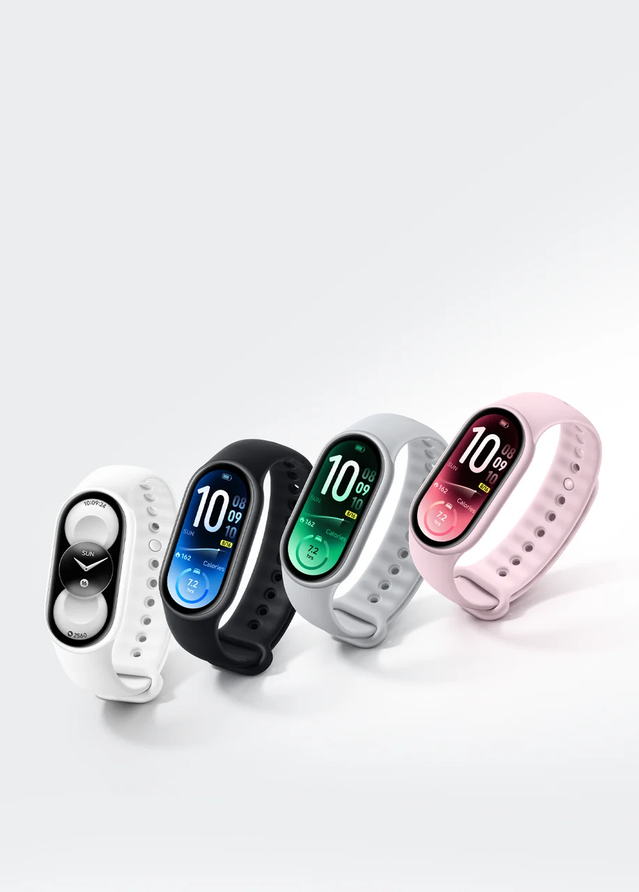 Браслеты Xiaomi Smart Band 11 в белом, чёрном, сером и розовом цветах с яркими циферблатами